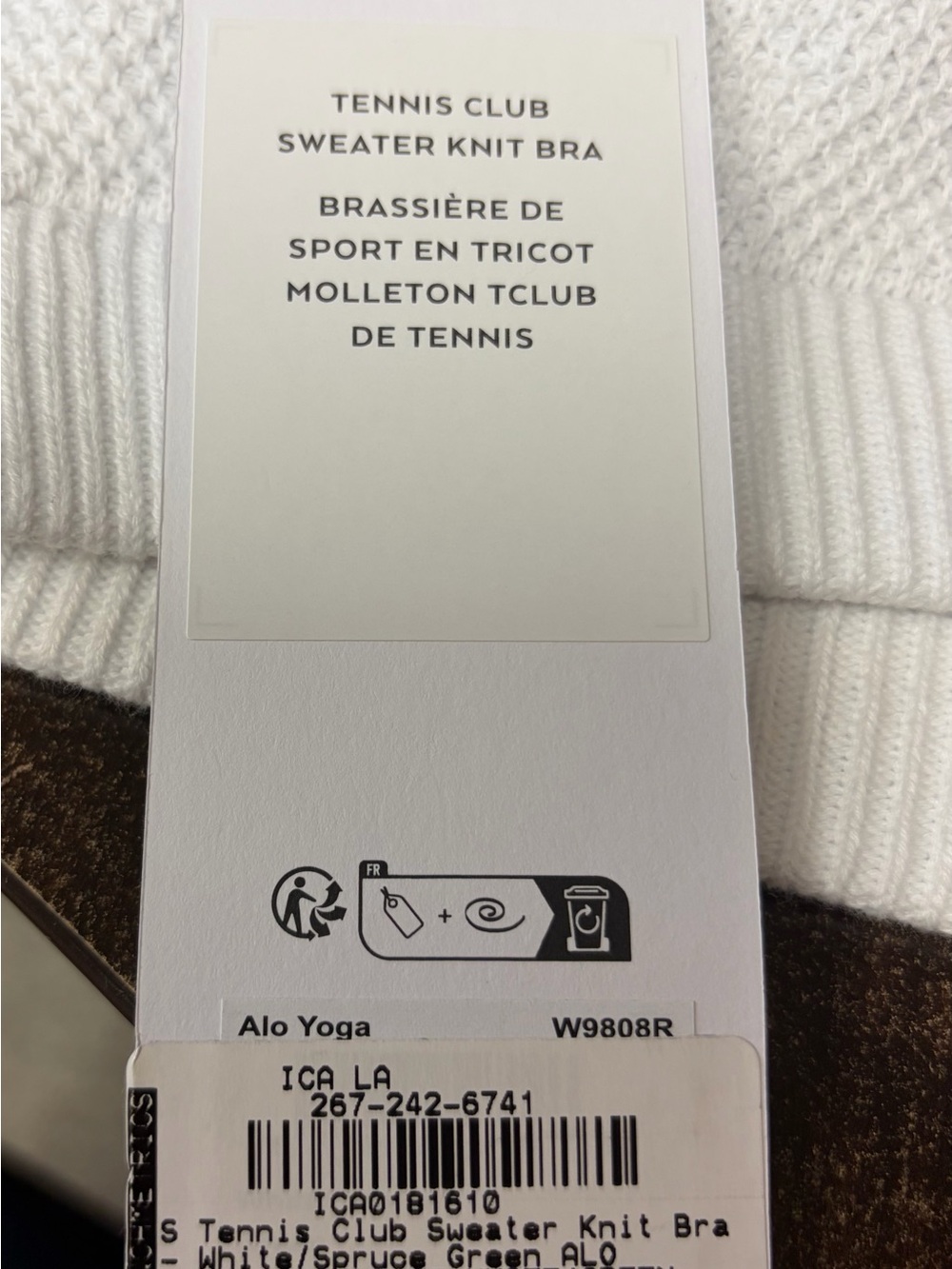 Alo Yoga Tennis Club Sweater Knit Bra White/spruce Green Small NWT - Picture 4 of 6